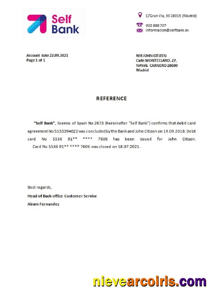 Spain Self bank closure reference